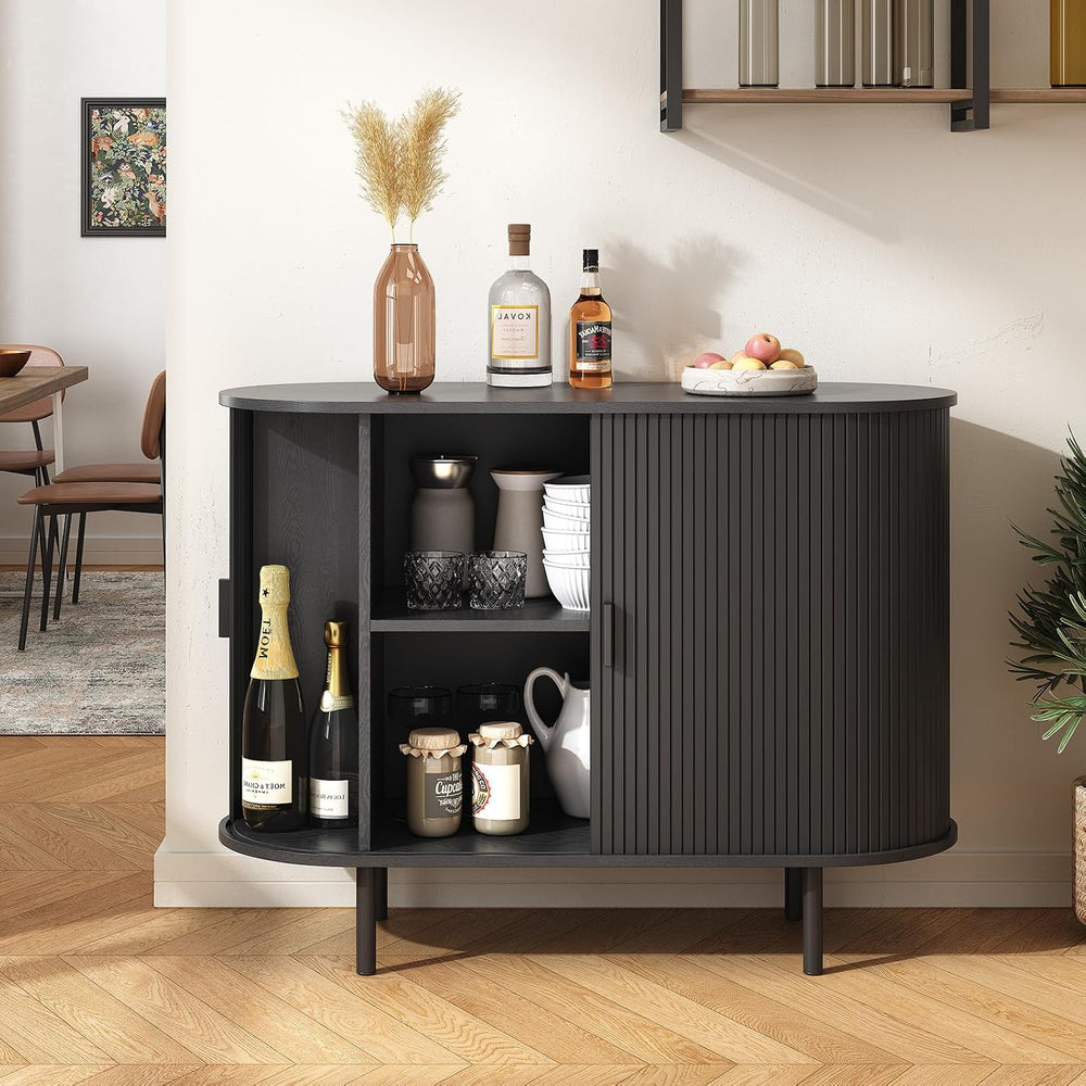 ONBRILL 40" Sideboard Buffet Cabinet, Sliding Door/Adjustable Shelf, Black