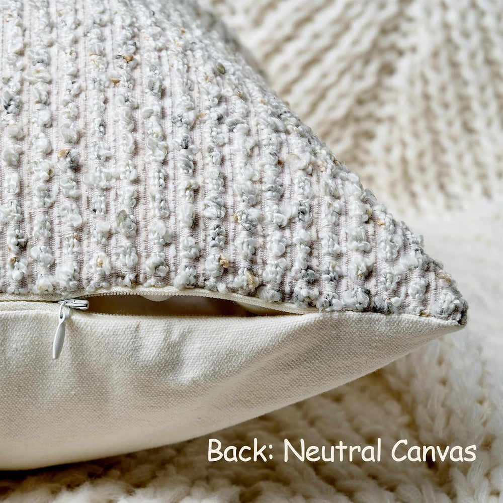 DEZENE Striped Throw Pillow Covers 18x18 Set of 2 Cream Grey Textured Boucle ...