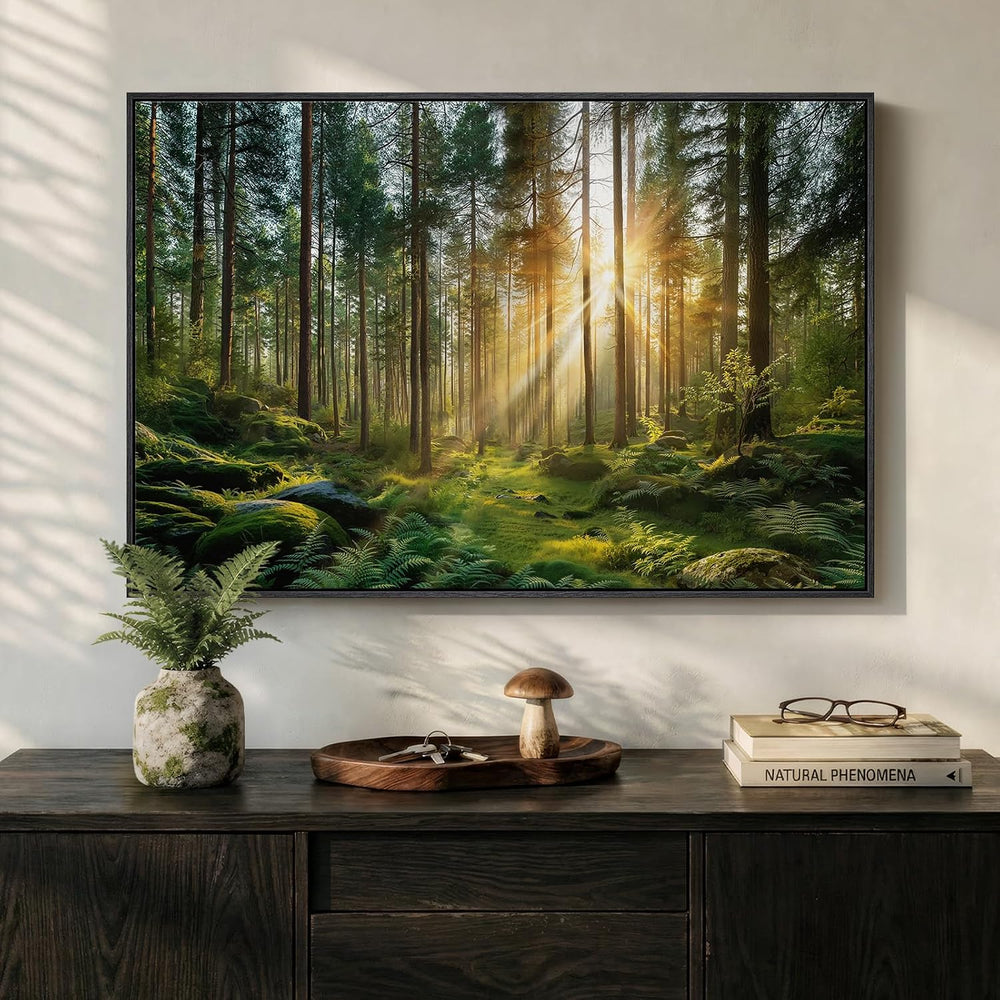 Framed Nature Forest Landscape Canvas Wall Art for Living Room, 24x36 Inch