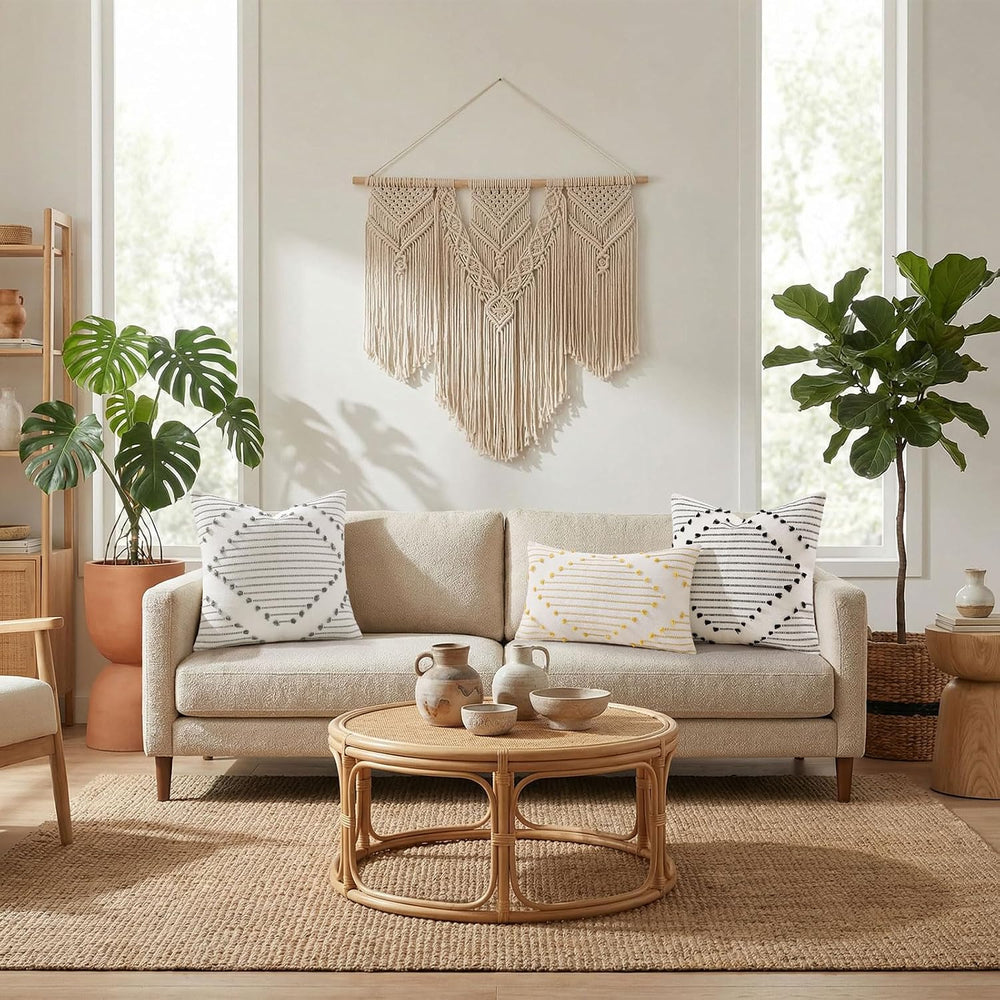 Mecatny Boho Outdoor Throw Pillow Covers 12x20 Set of 2 Black & Cream White