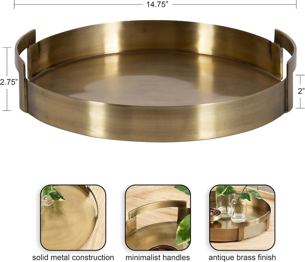 Kate and Laurel Myo Transitional Metal Round Tray; 15 x 15; Brass; Modern Gla...