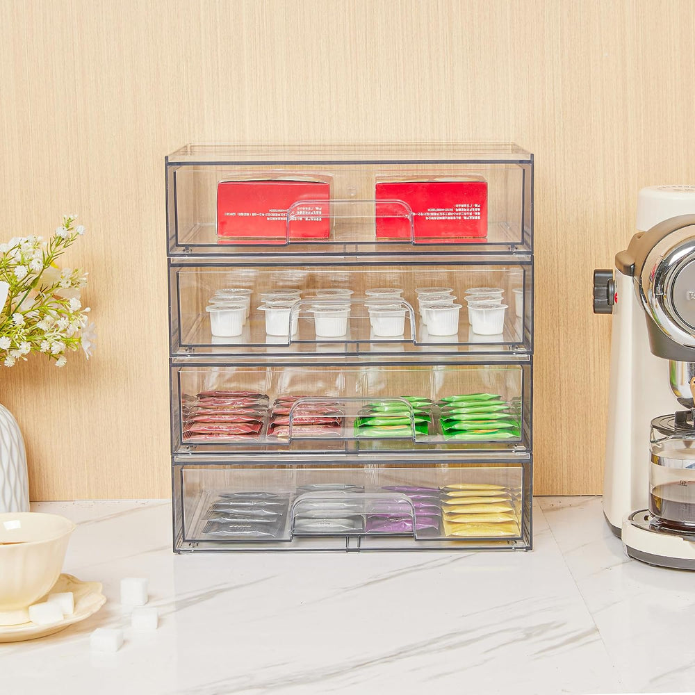 Vtopmart Clear Stackable Storage Drawers, 4 Pack Wide Plastic Organizers