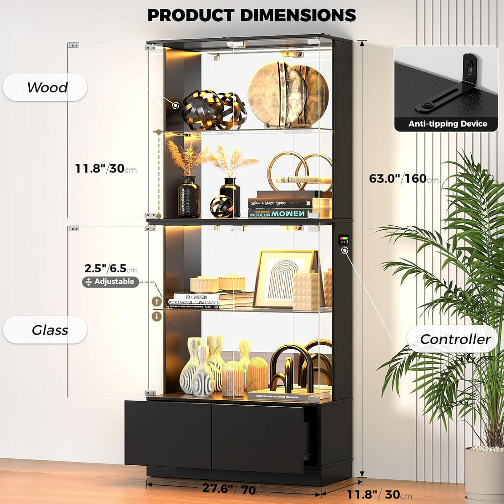 VersionTECH. RGB Display Cabinet with Glass Doors, 4-Tier Curio Cabinet