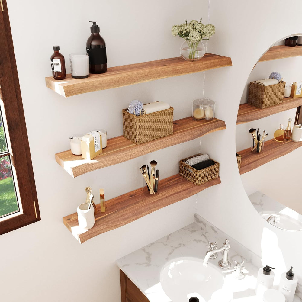 Howizz 24'' Live Edge Floating Shelves for Wall, Acacia Wood Wall Mou...