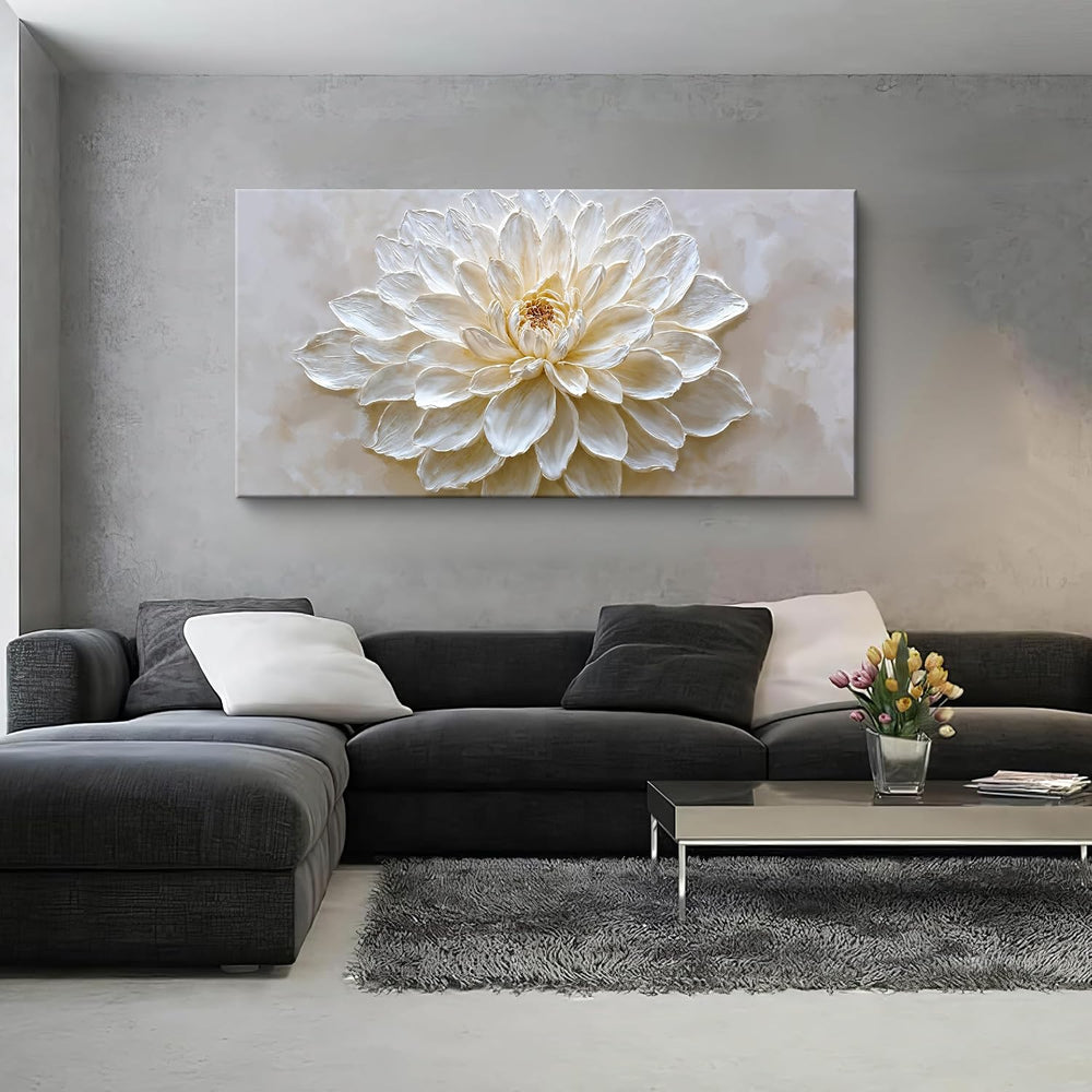 Large Modern Wall Art For Living Room White Flower Wall Decor 29 X 58 Inch