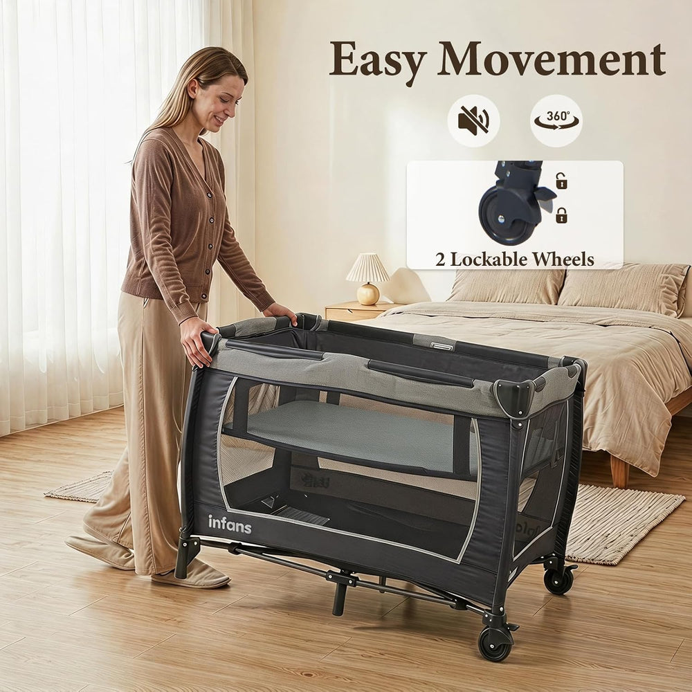 INFANS 5 in 1 Pack and Play with Bassinet, Changing Table, Storage Basket