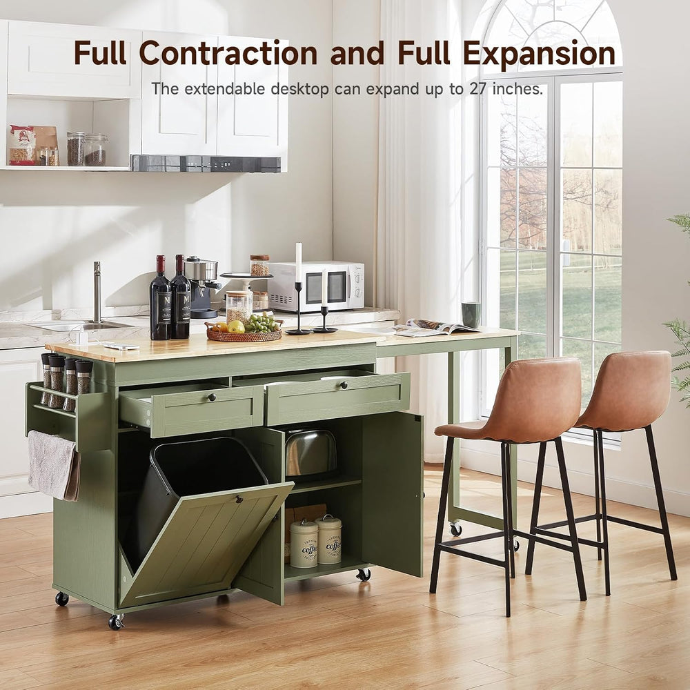 Kitchen Islands with Extendable Dining Table, Mobile Storage Islands, Green