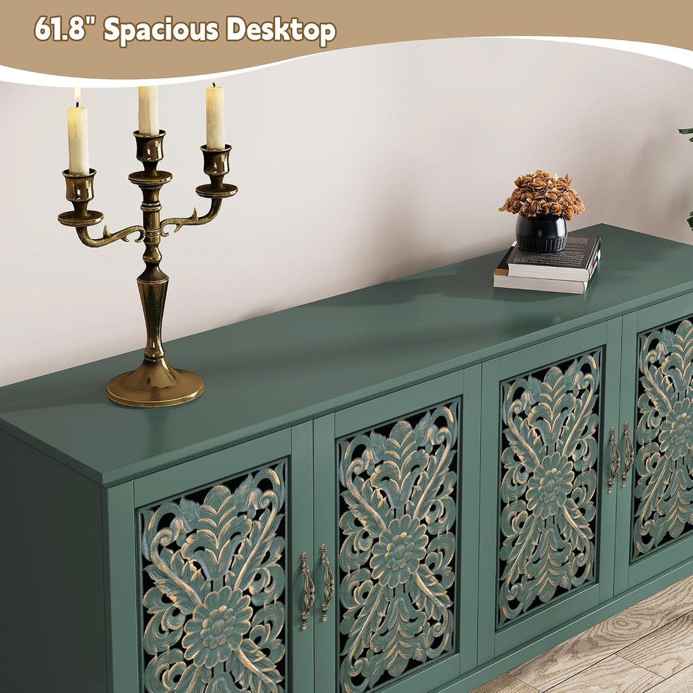 ARTPOWER 61.8" Hollow Carved Accent Cabinet with 4 Doors for Living Room