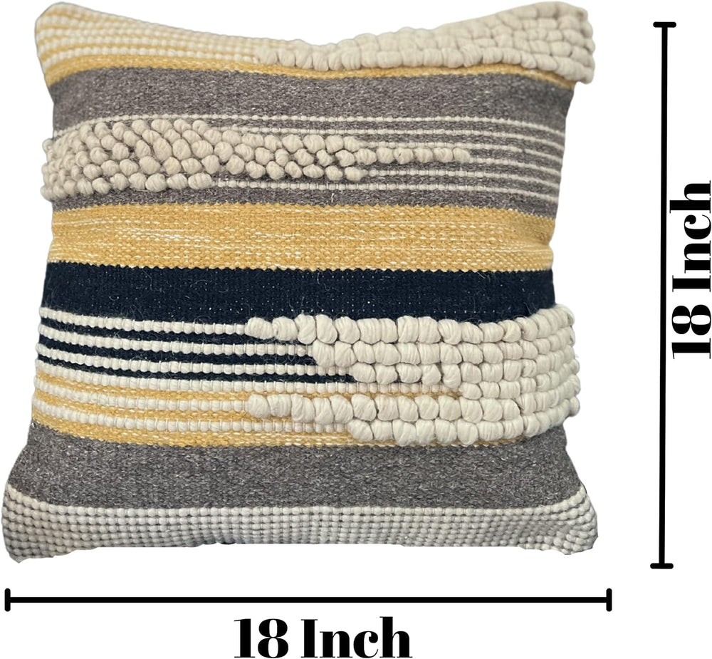 Boho Pillow Cover 18x18 Textured Throw Pillow Cover Black/Yellow Handwoven Tu...