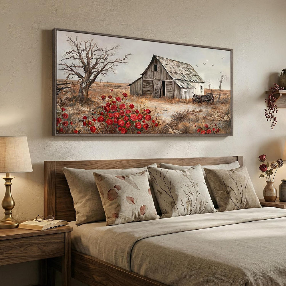 Large Framed Farmhouse Vintage Landscape Wall Art for Living Room, 60x30 In