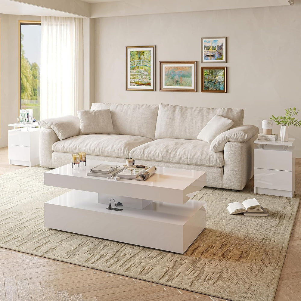 3-Piece Modern Living Room Table Set, White & White