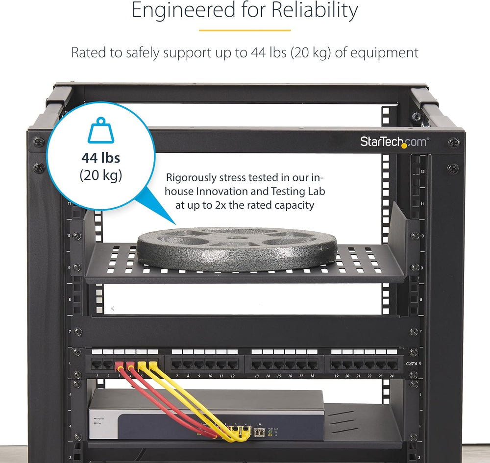 StarTech 2U Vented Server Rack Shelf, 16in, 44lb (CABSHELFV2U-16-RACK)