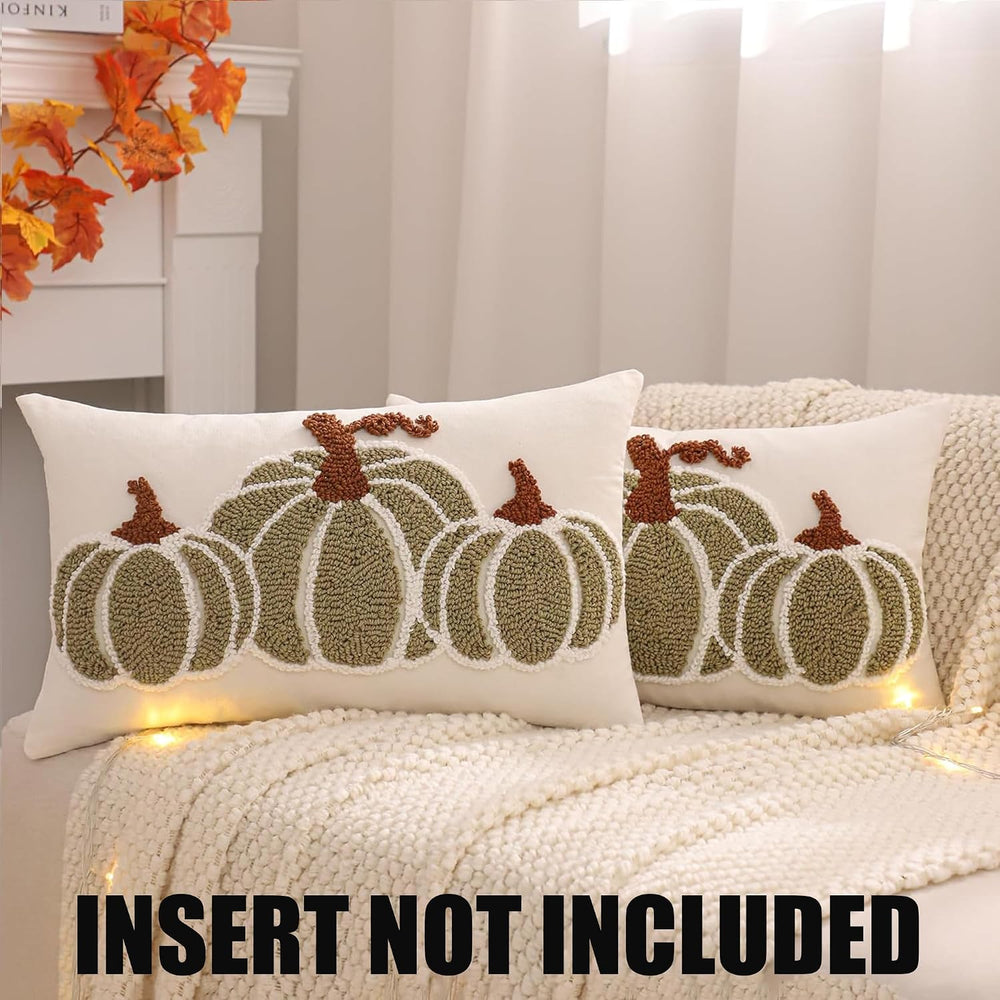 Fall Pillow Covers 12x20 Set of 2 Halloween Decor Green Pumpkin