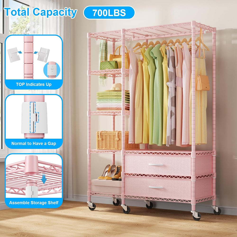 Ulif F3R Heavy Duty Clothes Rack(With Lockable Wheels)Freestanding Clothing R...