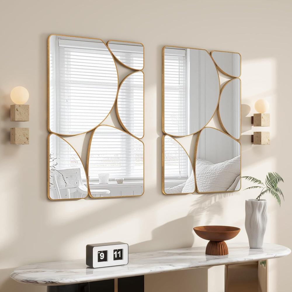 SHYFOY Antique Gold Mirror, 35"x24" Abstract Decorative Wall Mirror
