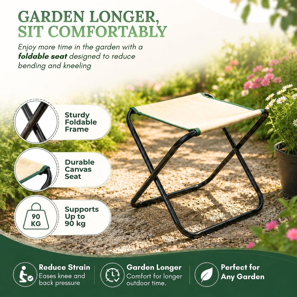 GardenHOME 7-Piece Garden Tool Set with Folding Stool & Storage Tote