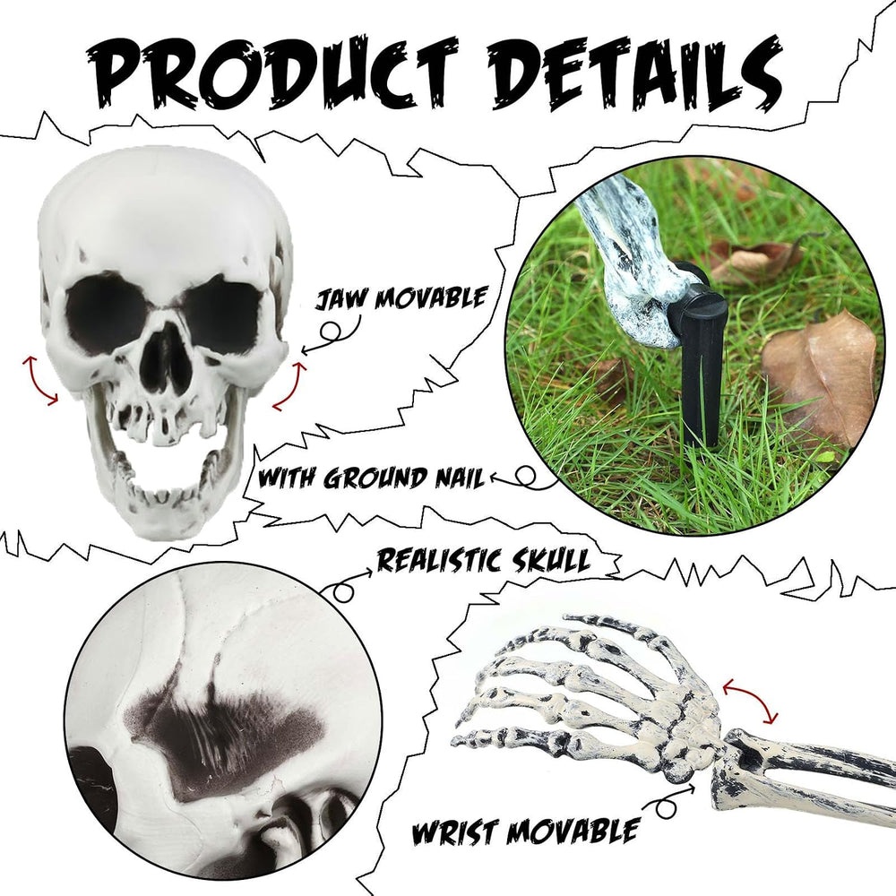 Zhanmai 6 Pcs Halloween Skeleton Outdoor Decor, Skulls Arms Graveyard Lawn