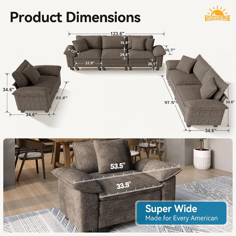 SUNSHINE VALLEY 3-Piece Modular Sectional Couch Set with Armchair Loveseat