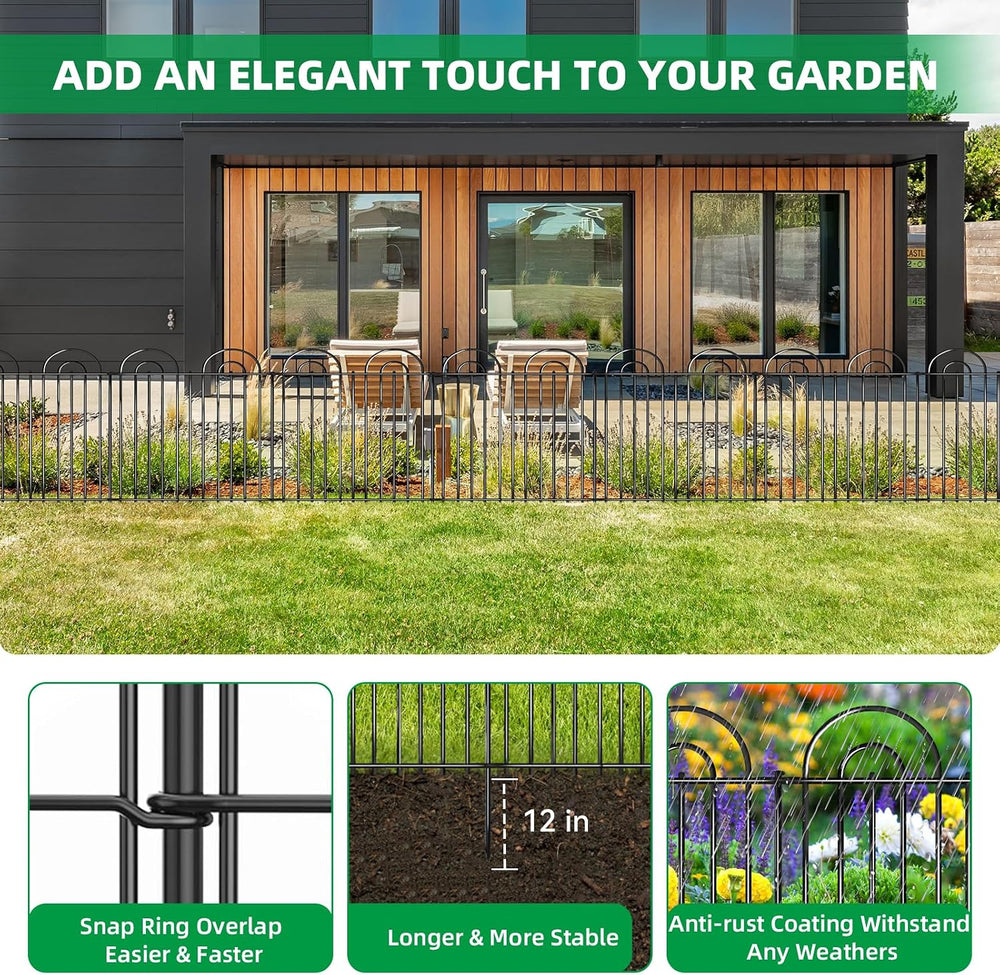 15 Panels No Dig Decorative Garden Fence, 24in(H) X 30ft(L) Tall Dog Fence Ou...