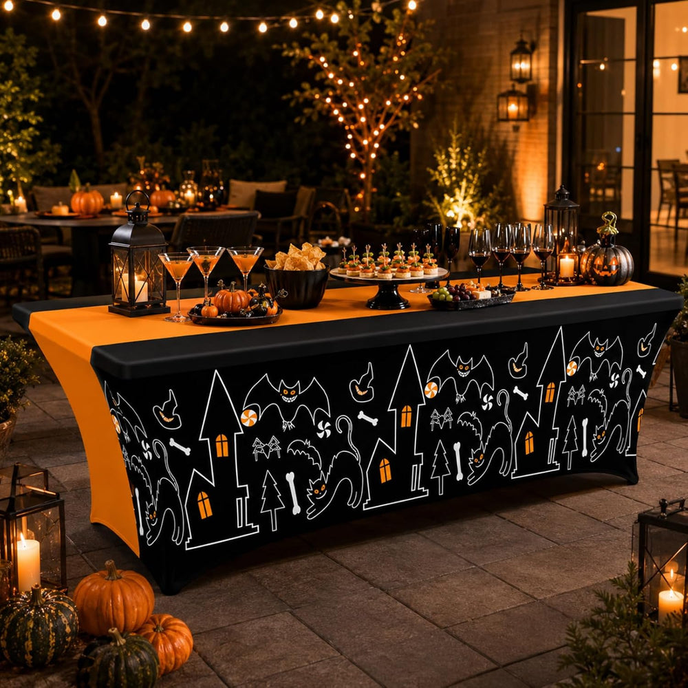 Oudain 2 Pcs Halloween Tablecloth 6 ft Black Orange Table Cover