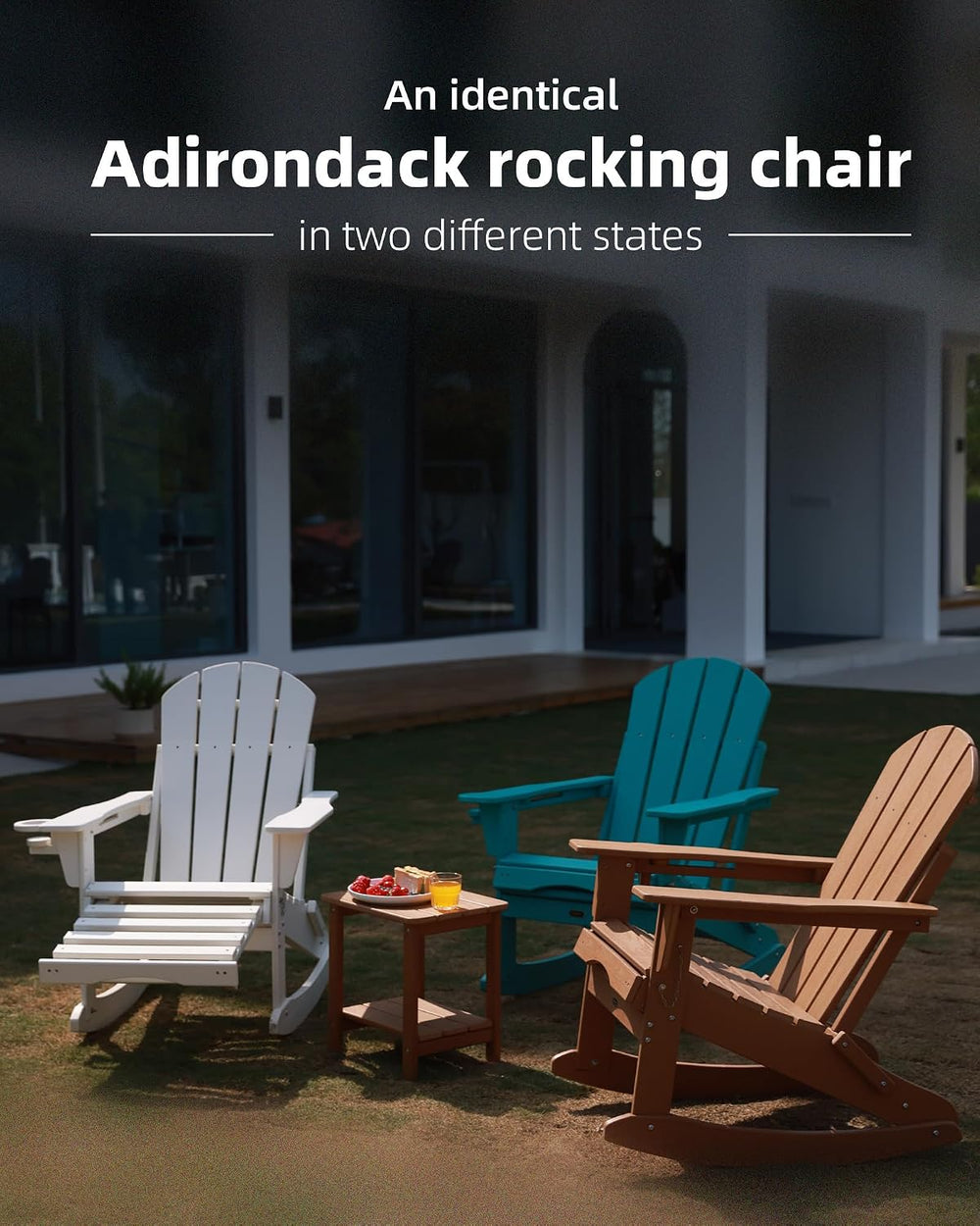 Folding Adirondack Rocking Chair 4-in-1 Retractable Ottoman,Black