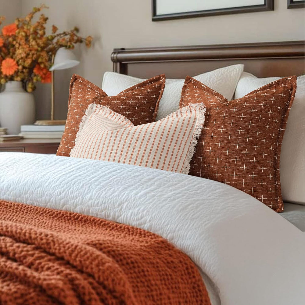 ZWJD Fall Pillow Covers 24x24 Set of 2 Soft Polyester Textured Rust Pillow Co...