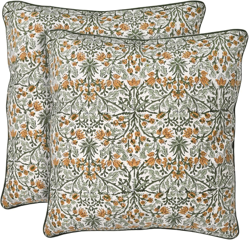 Ridhi Goldenrod Yellow Block Print Cotton Pillow Cover 18x18 Inch Set of 2