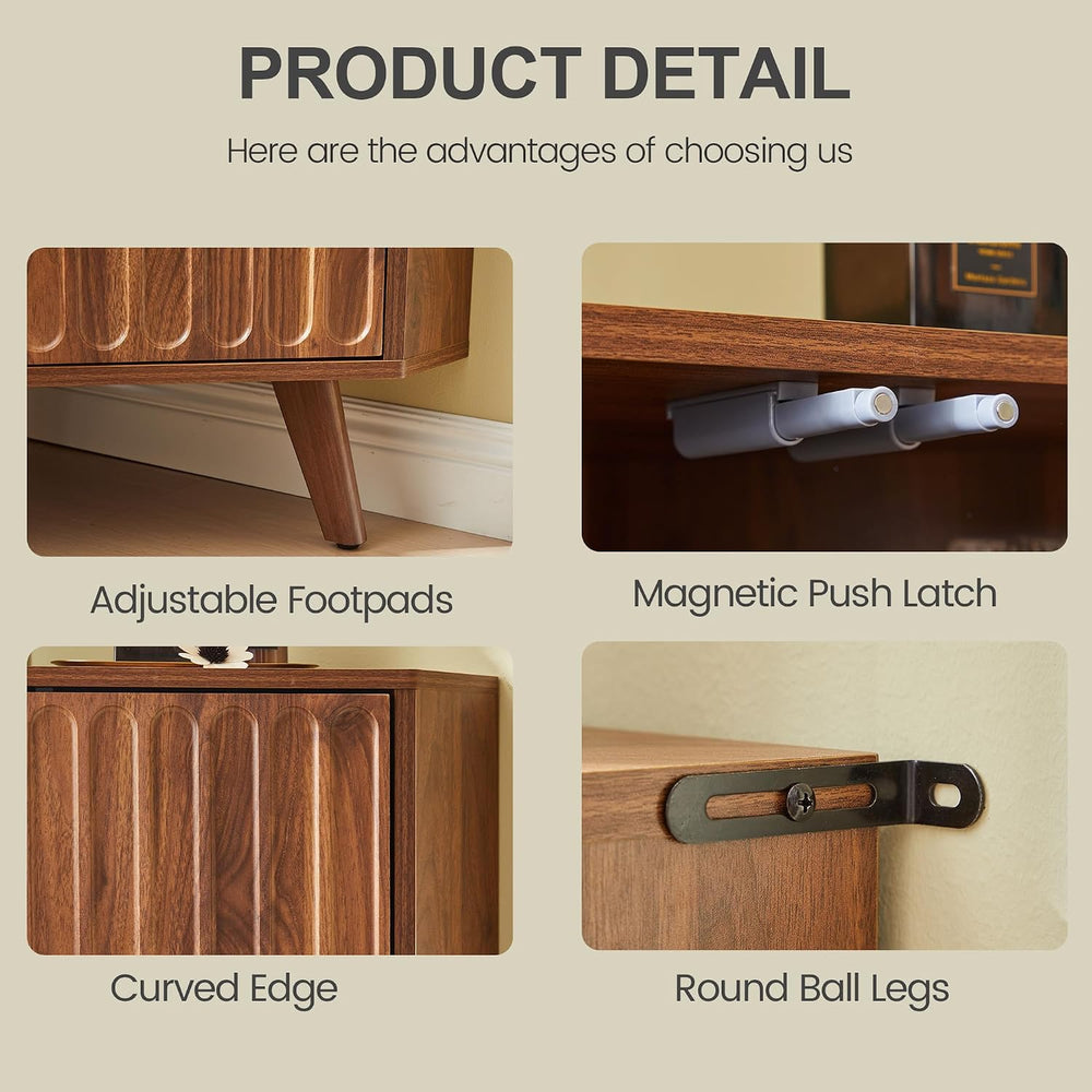 Janmer Home Fluted Corner Storage Cabinet, Small Corner Shelf, Walnut