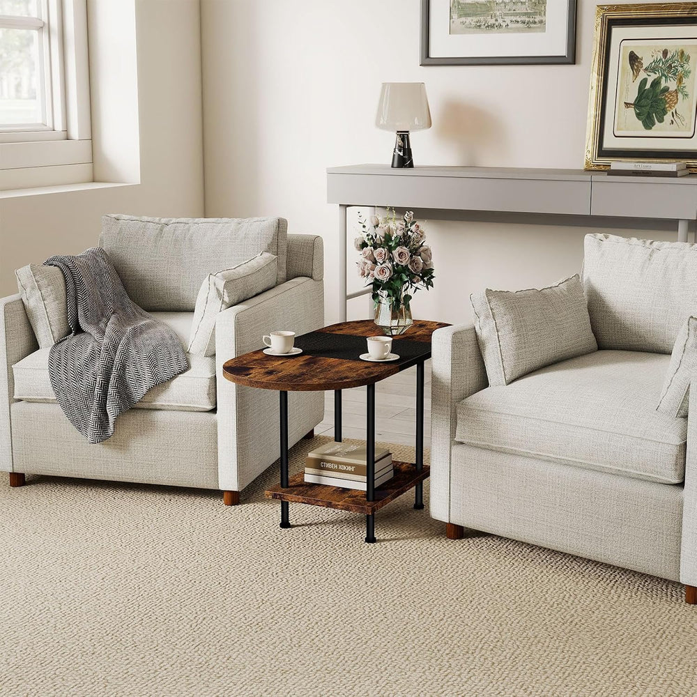 Two-Tone Spliced Tabletop Coffee Table with Storage Shelf
