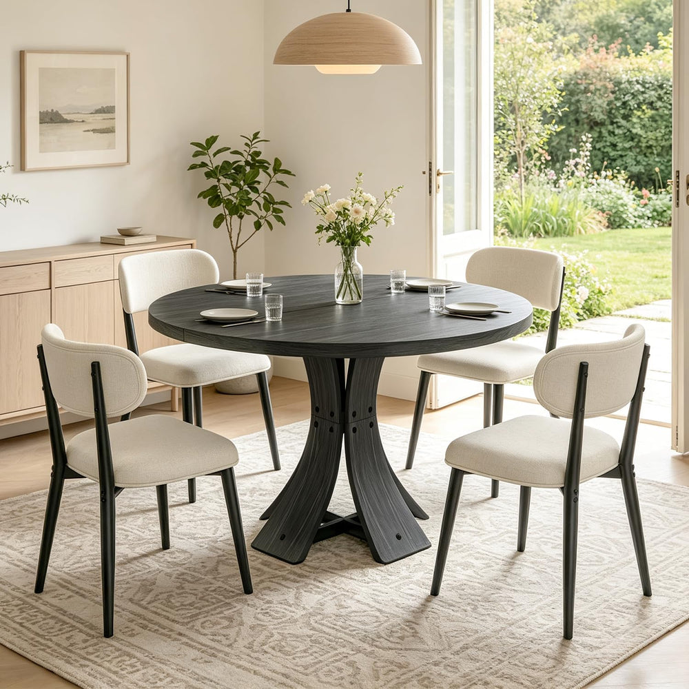 43.3" Round Dining Table Set for 4 with Curved Solid Wood Frame