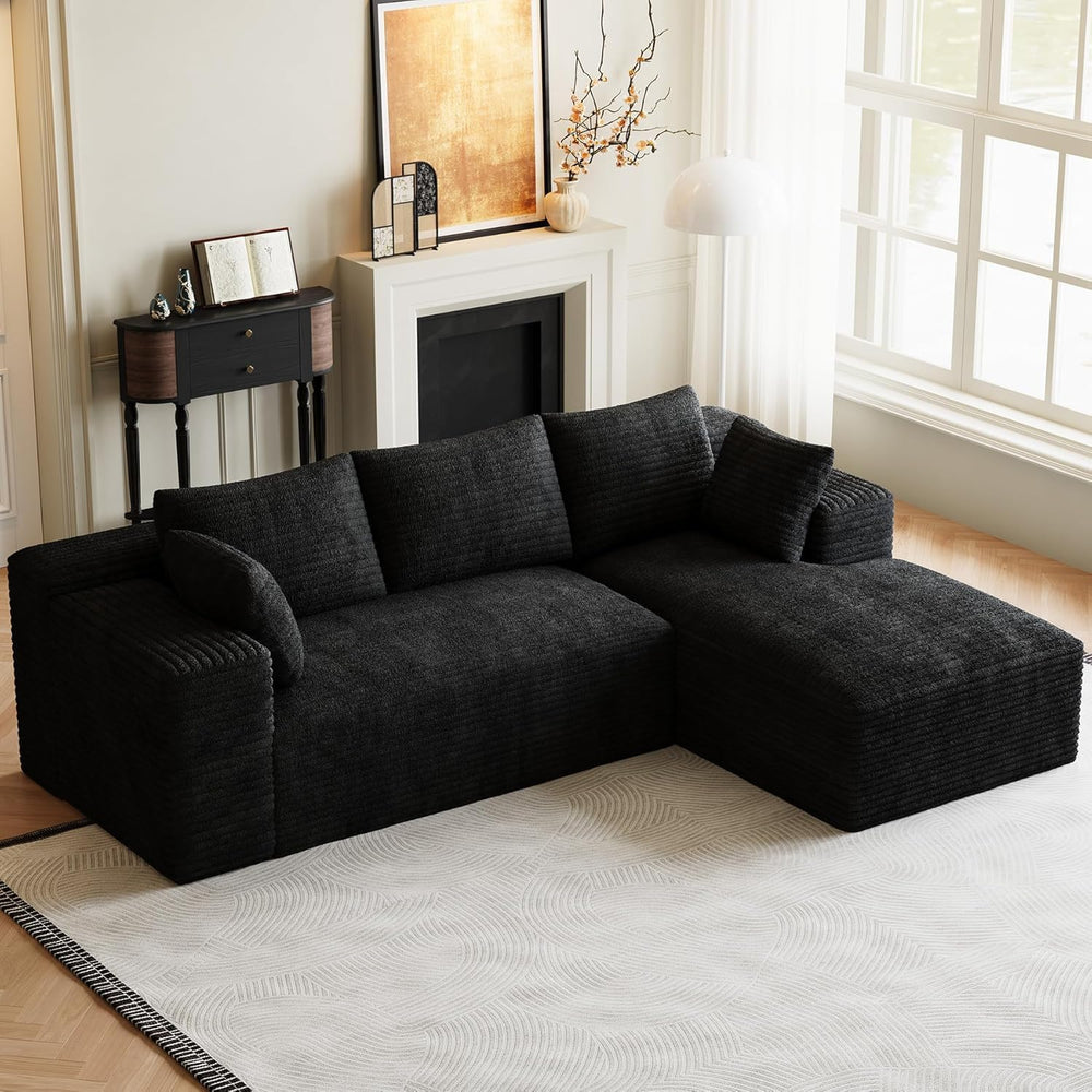 ONEMMLION 96" L-Shaped Cloud Boneless Couch Sofa with Chaise, Black
