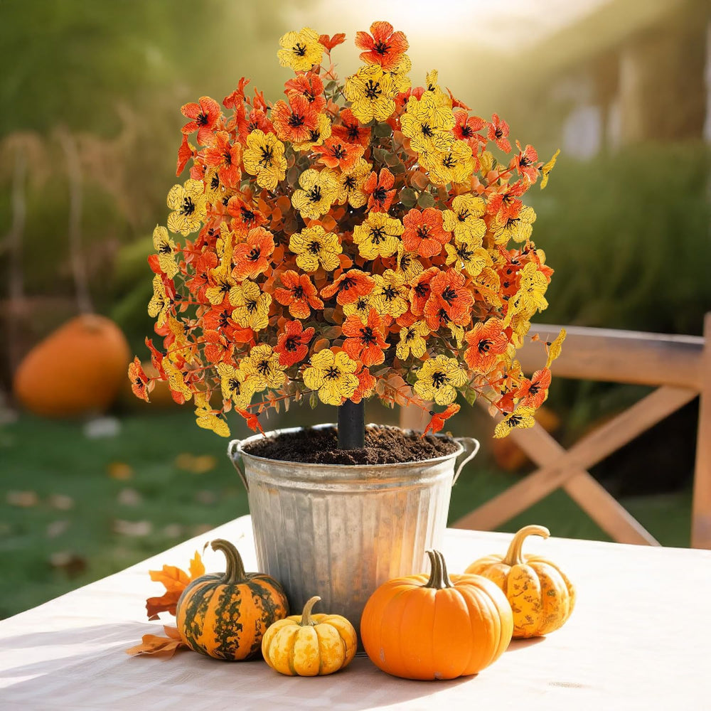 Outdoor Fall Artificial Flowers - 2 Pack Topiary Flower Balls with Ground Sta...