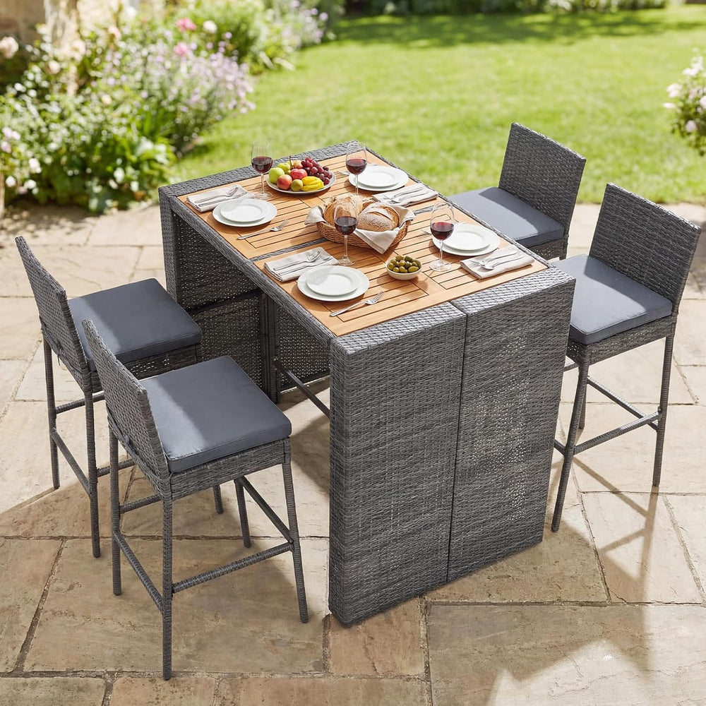 RELAX4LIFE 5-Piece Outdoor Bar Set - Wicker Rattan Bar Height Dining Table