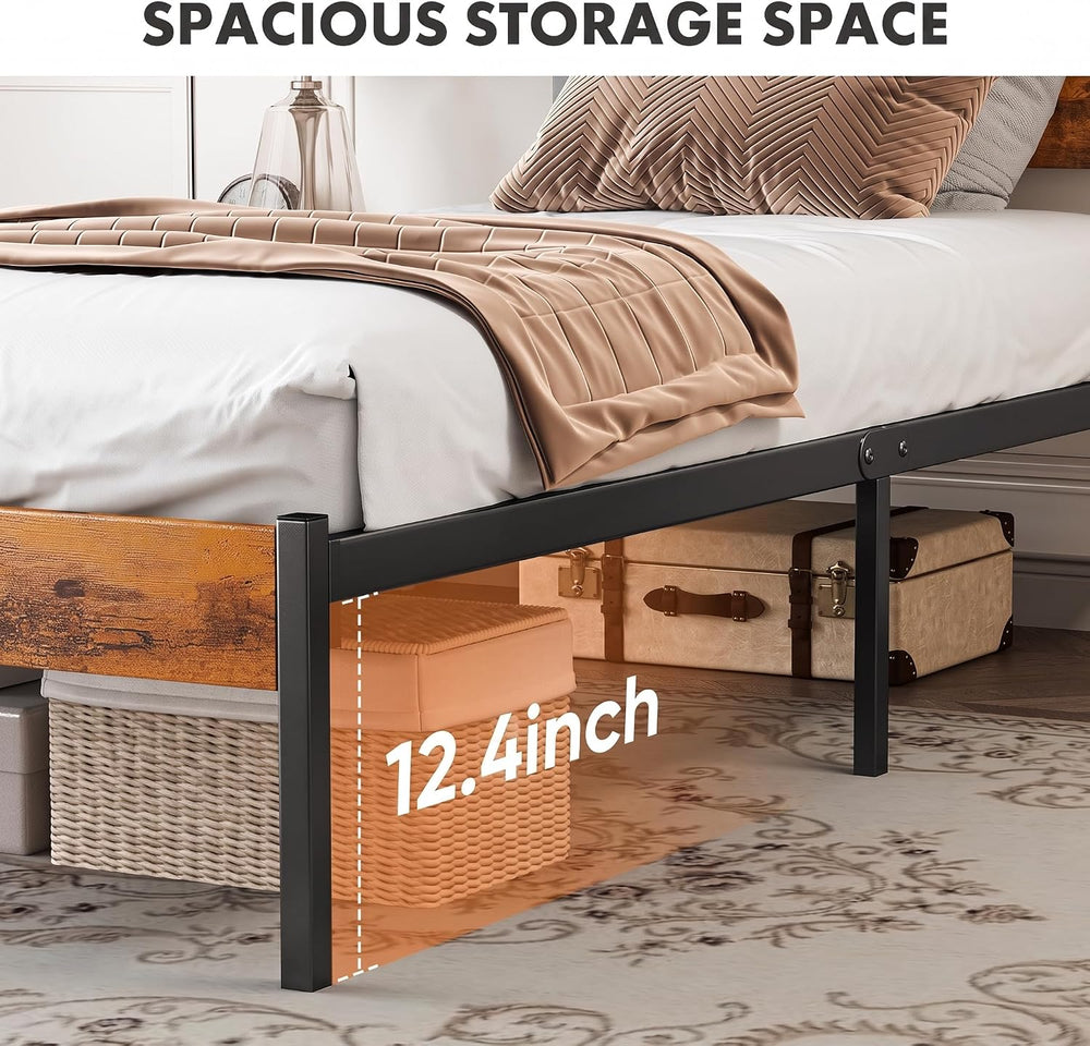 OLIXIS Twin Platform Bed Frame with Wooden Headboard and Footboard, Heavy Dut...