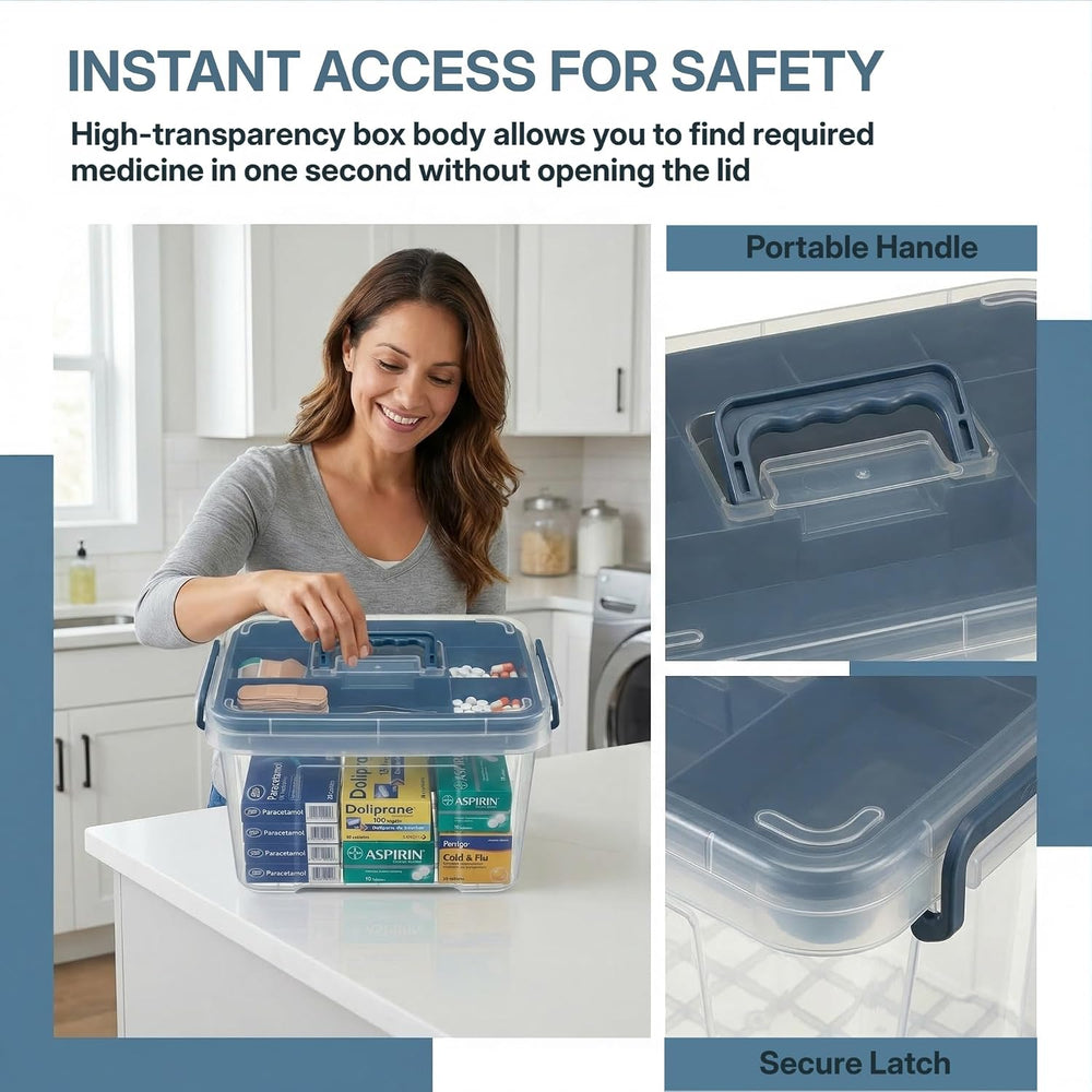 Pulseplay Clear Medicine Storage Box with Handle Blue