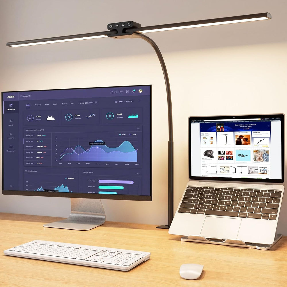 24W Led Desk Lamps with Clamp for Office Home, 31.5-in Double Head, Black