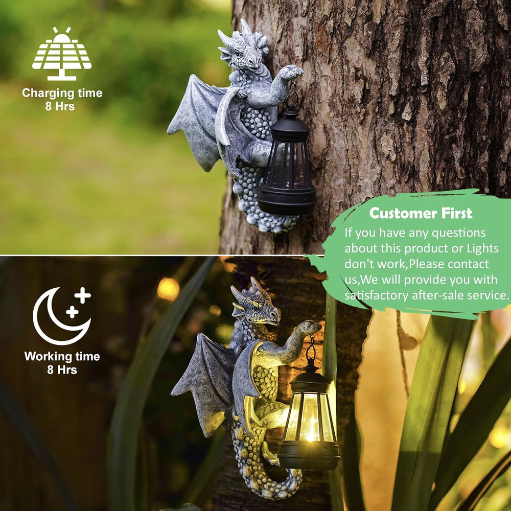 Solar Dragon Tree Decor Outdoor, Hanging Dragon Statue with Lantern