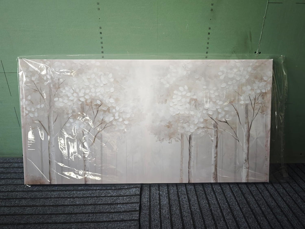 ANCXWOTER Large Forest Wall Art for Living Room Light Grayish-White Misty Bir...