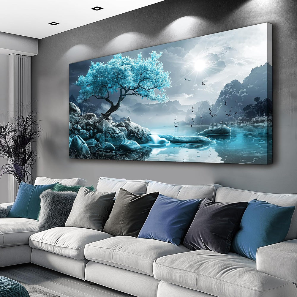 KELIYUAN Large Wall Art For Living Room Canvas Wall Decor Bedroom Blue Tree L...