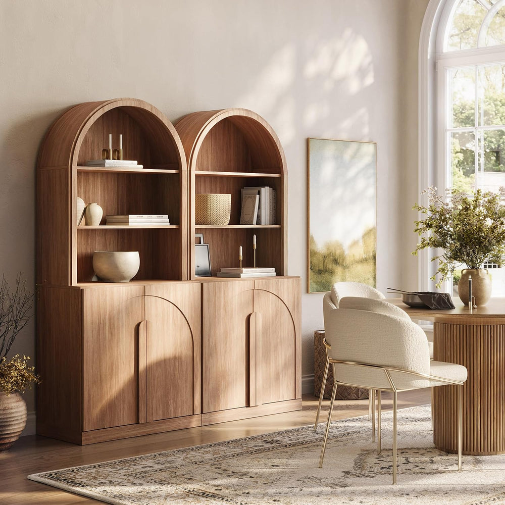 BELLEZE Set of 2 71"Tall Storage Cabinet with Arched Hutch, Wooden Sideb...