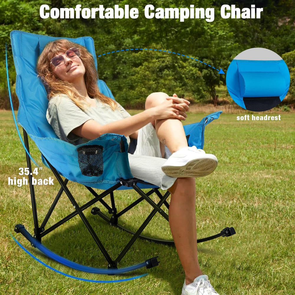 LEMBERI Oversize Foldable Rocking Camping Chair 350lbs Capacity, Blue