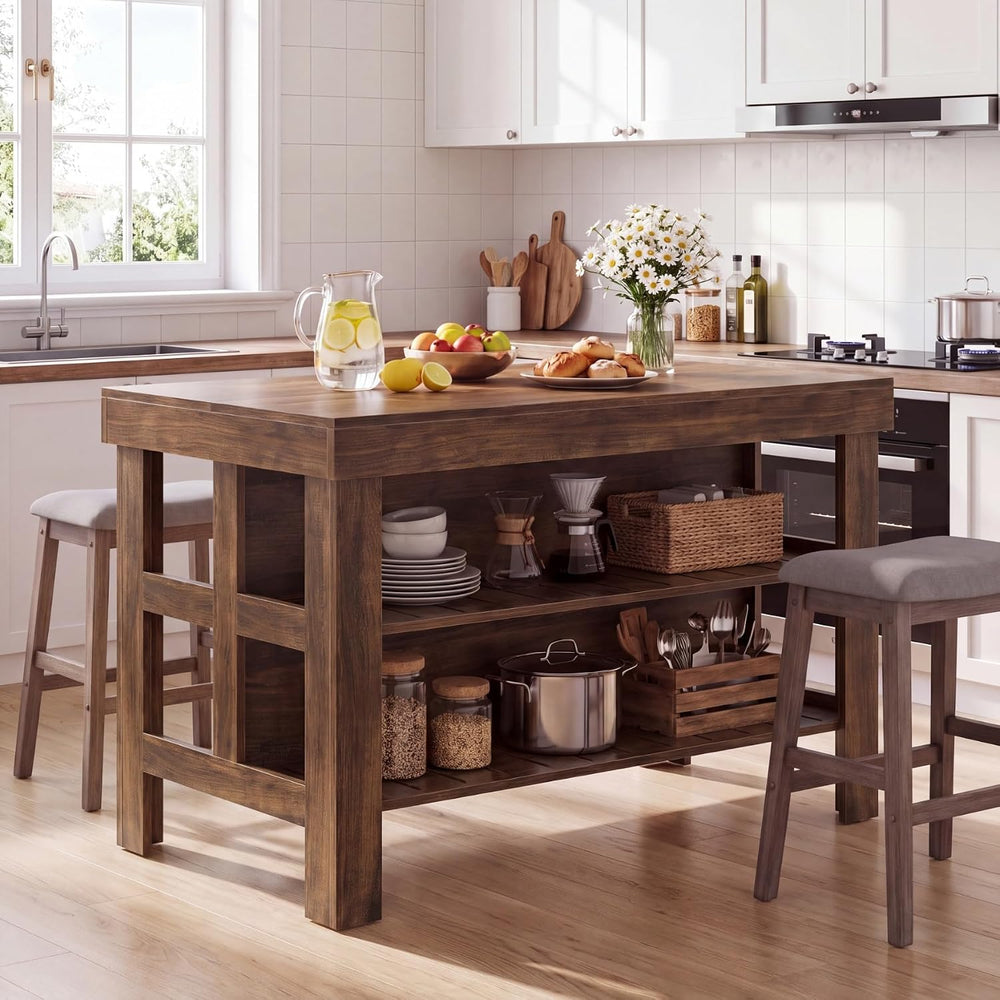 Tribesigns 55" Farmhouse Kitchen Island with Seating Space and Storage, ...