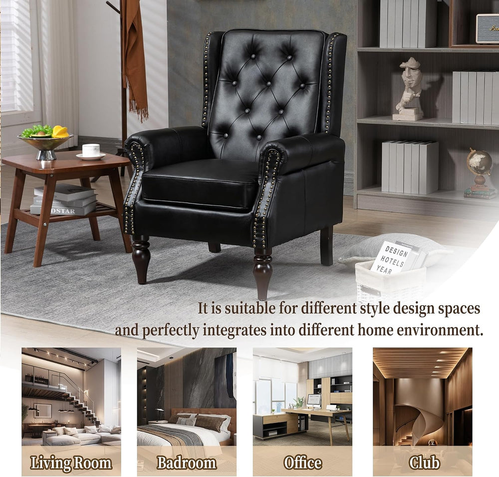 Single PU Recliner Chair, Diamond Quilted Accent Armchair, Black
