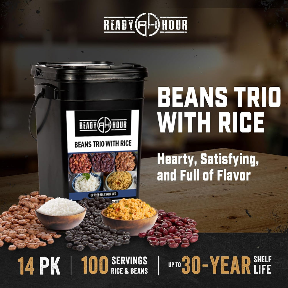 Ready Hour Beans Trio with Rice Kit Bucket (100 Servings) Survival Beans and ...
