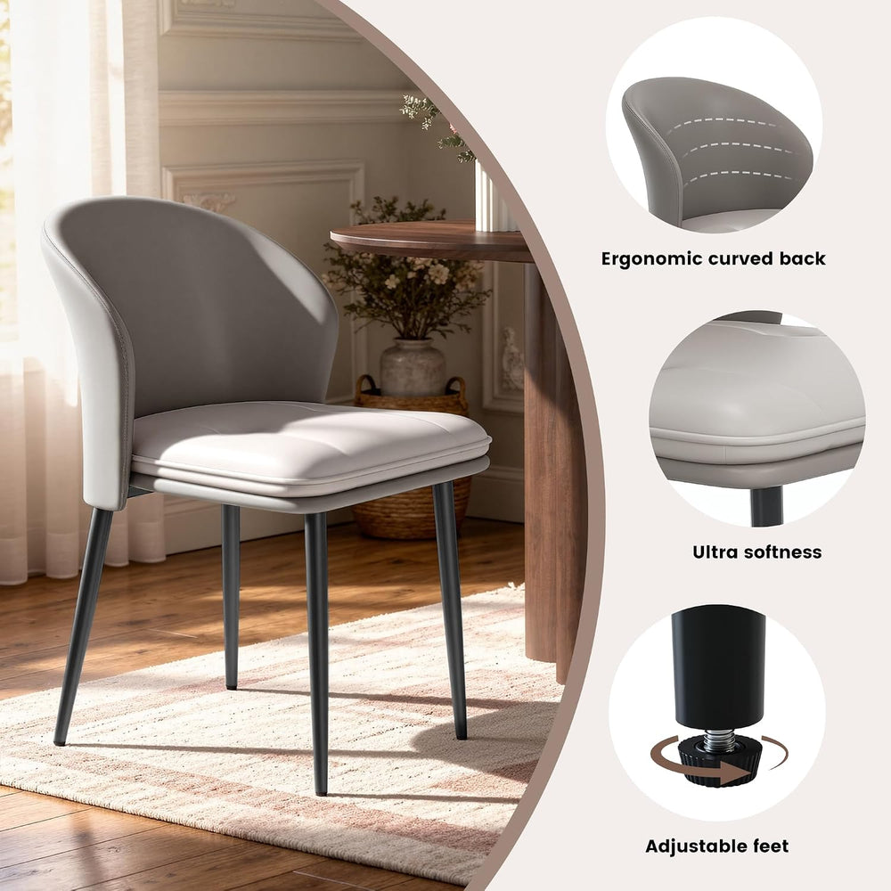Modern Dining Chairs Set of 6, Faux Leather Upholstered Accent Chair with Met...