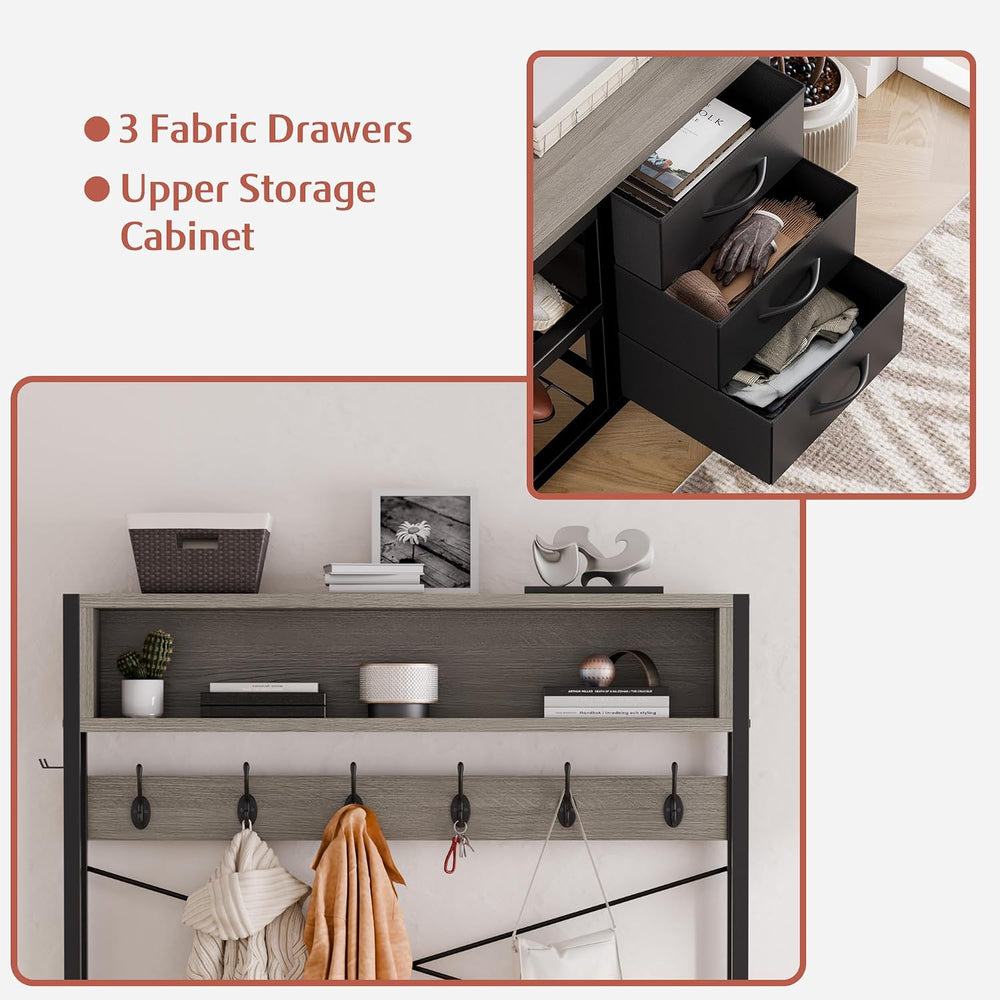Hall Tree with Bench and Hooks, 39.4" Shoe and Coat Rack Entryway Organizer