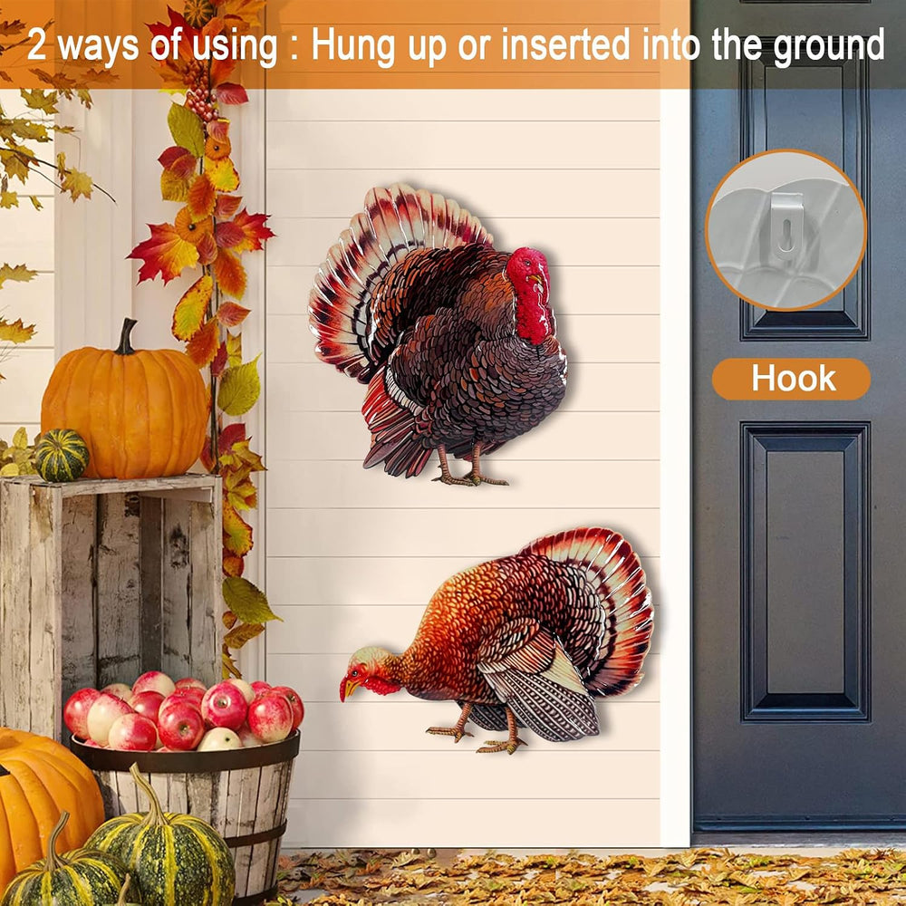 2Pack Metal Turkey Yard Decor,Thanksgiving Outdoor Decorations Garden Stake