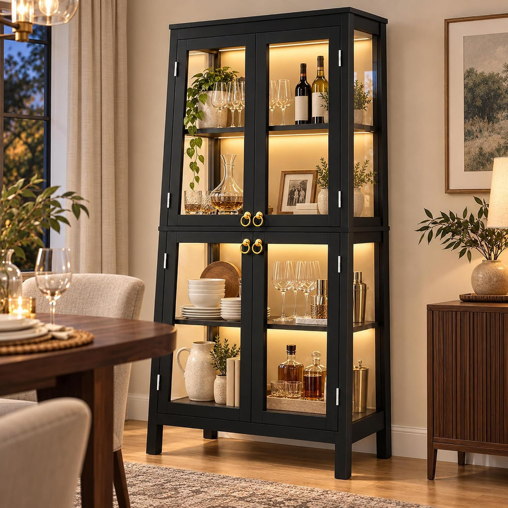kepptory 4-Tier Display Cabinet with Glass Doors for Collectibles