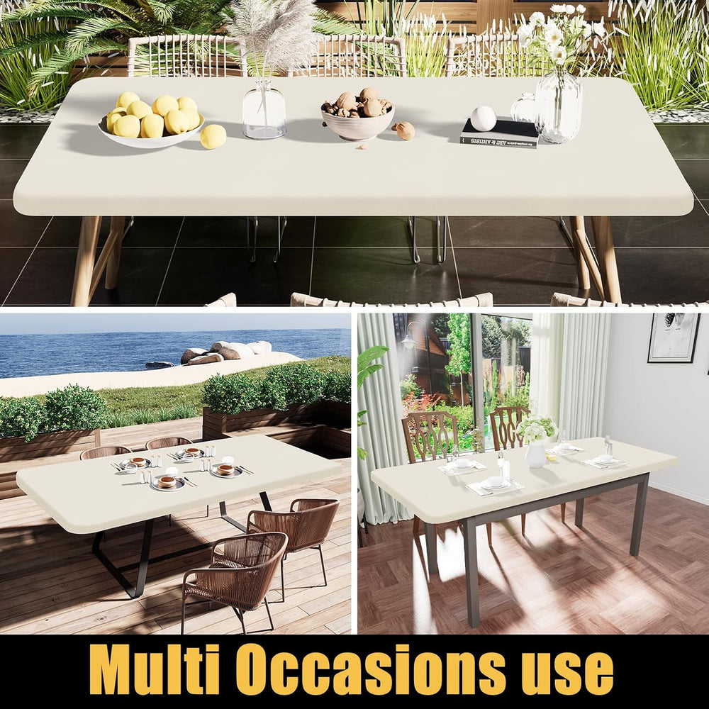 Smiry 3 Pack Rectangle Table Cloth, Elastic Fitted Flannel Backed Vinyl Table...