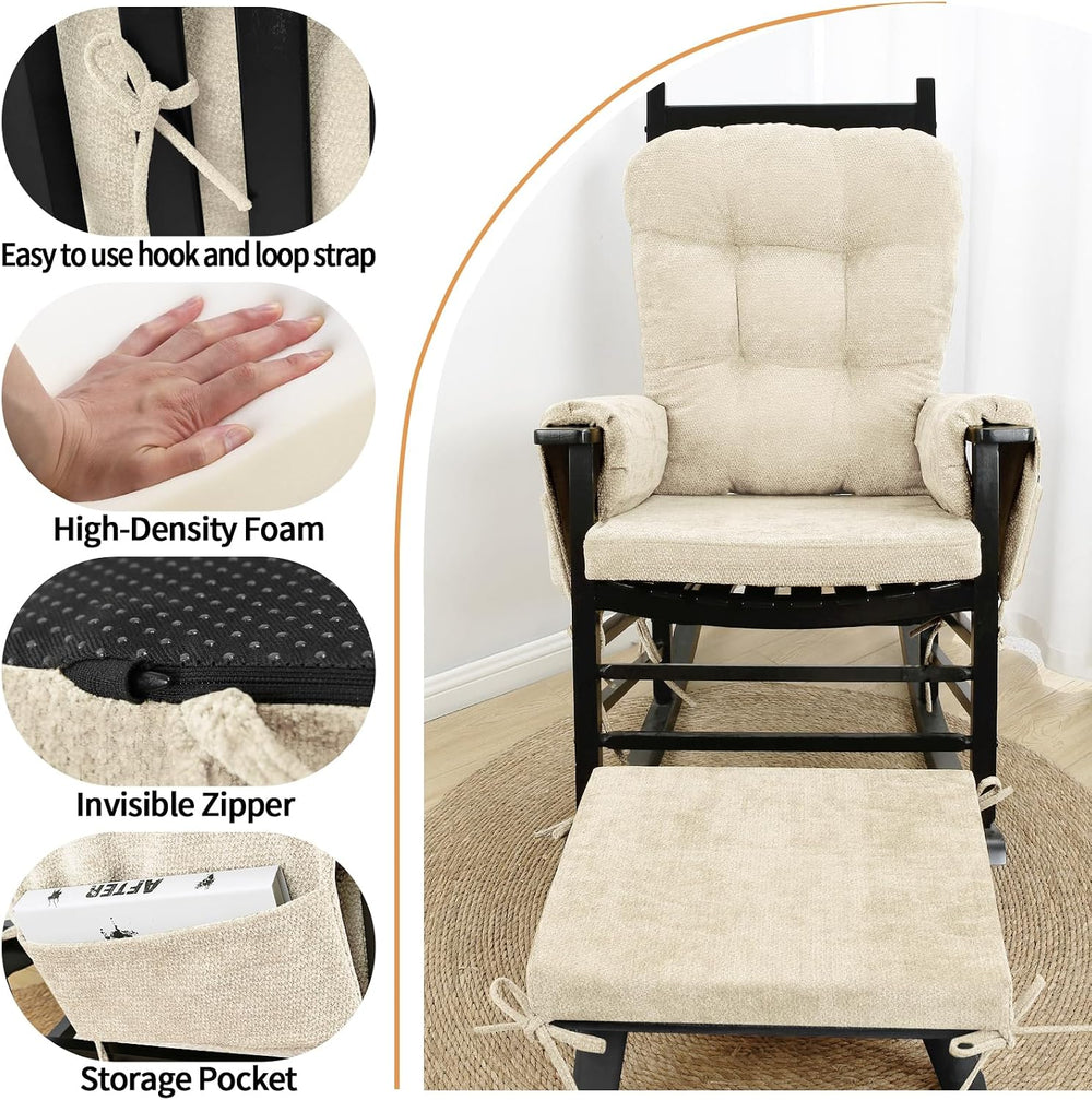 5 PCS Glider Rocker Replacement Cushions with Storage Side Pocket, Luxuriy Ch...